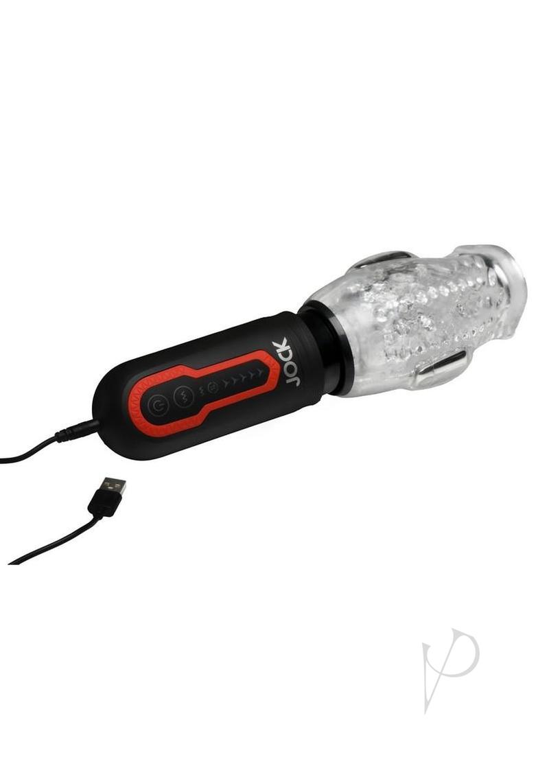 JOCK Spinning and Thrusting Rechargeable Masturbator with 2 Bullets - Mouth - Black/Clear