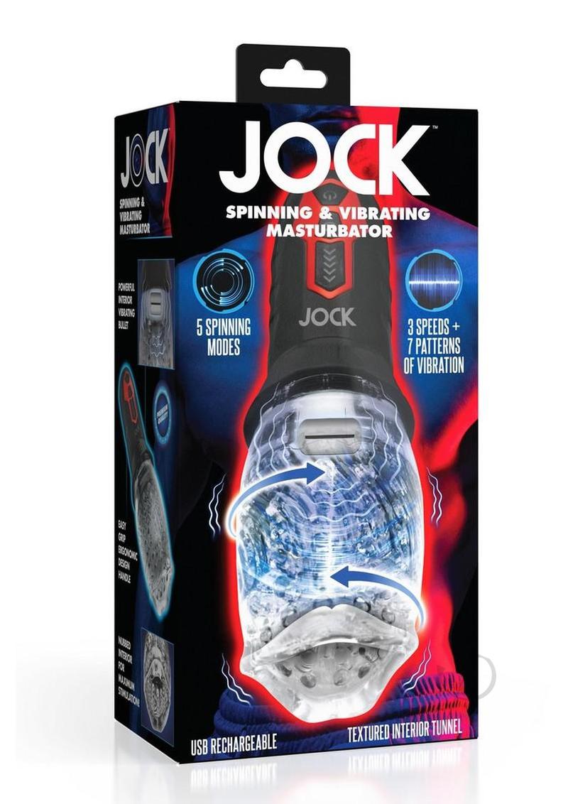 JOCK Spinning and Vibrating Rechargeable Masturbator - Mouth - Black/Clear
