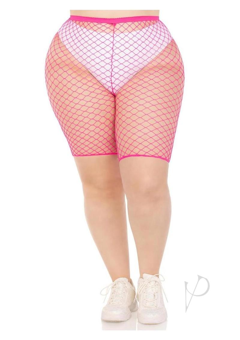 Leg Avenue Plus Size Industrial Net Biker Shorts - 1X-2X - Pink