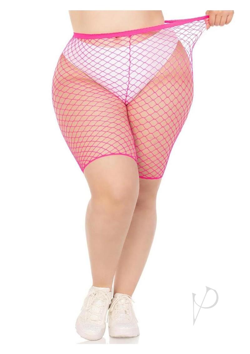 Leg Avenue Plus Size Industrial Net Biker Shorts - 1X-2X - Pink
