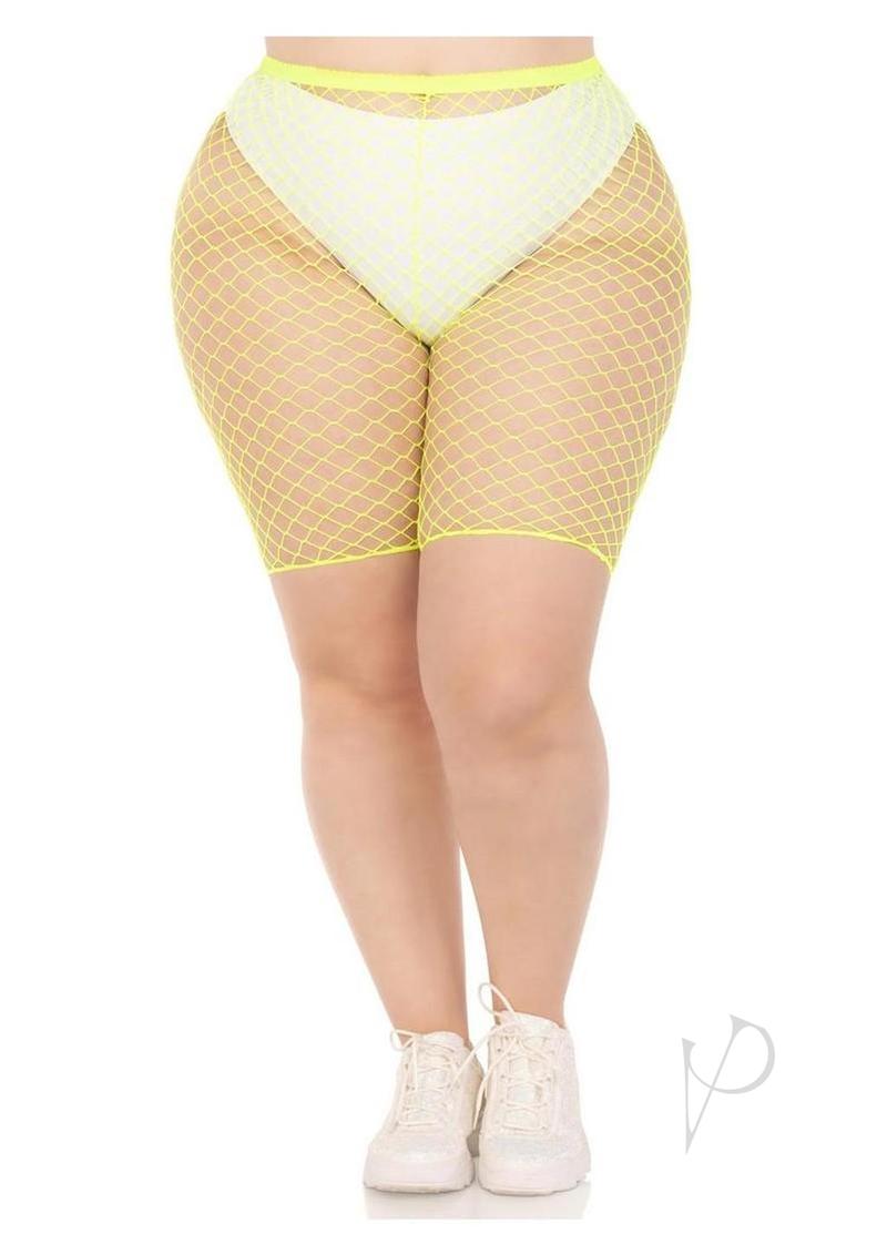Leg Avenue Plus Size Industrial Net Biker Shorts - 1X-2X - Yellow