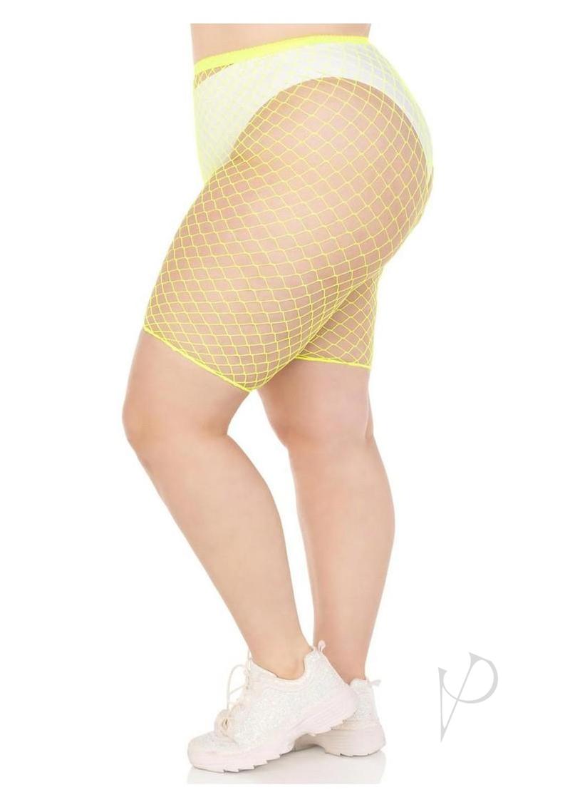 Leg Avenue Plus Size Industrial Net Biker Shorts - 1X-2X - Yellow