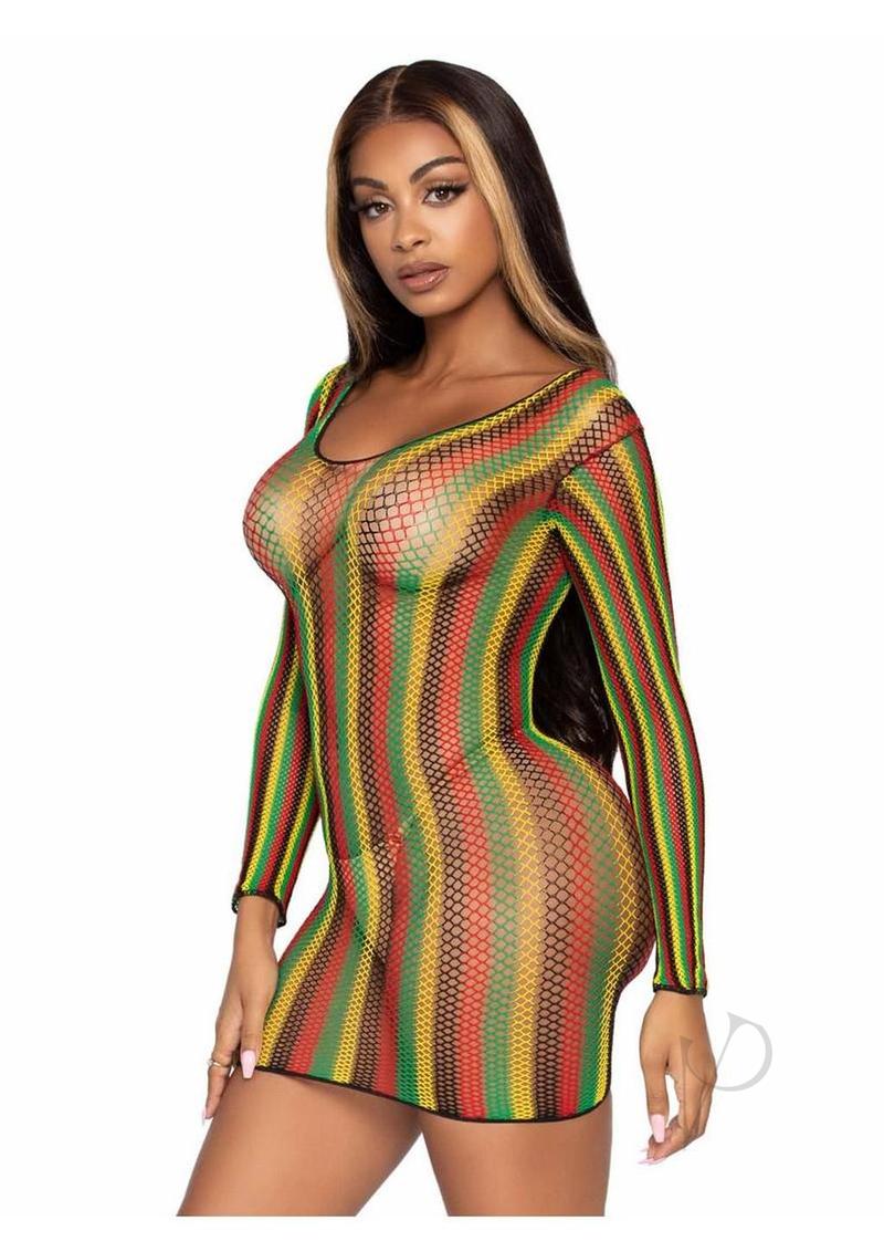 Leg Avenue Rasta Net Long Sleeved Mini Dress - Multicolor - O/S