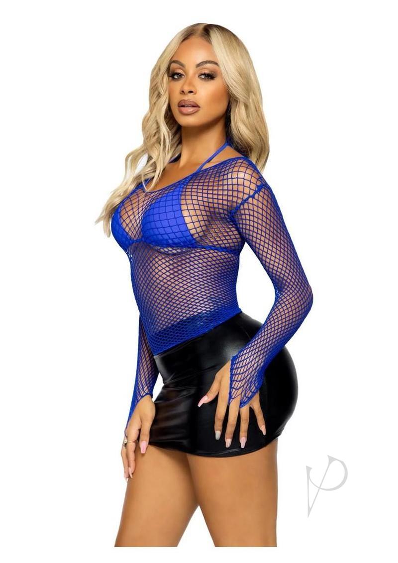 Leg Avenue Spandex Long Sleeved Industrial Net Shirt - OS - Blue
