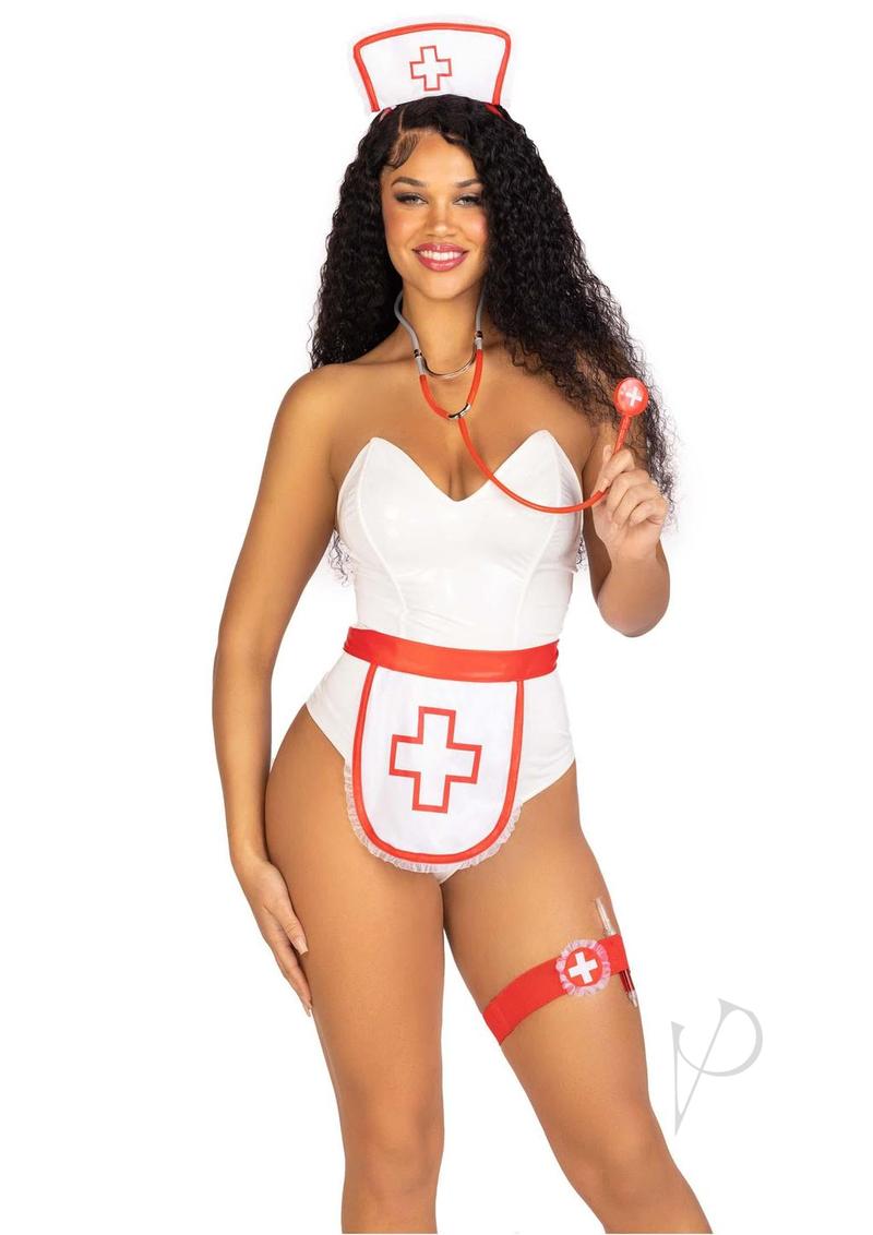Leg Avenue Nurse Costume (5 Piece) - White/Red
