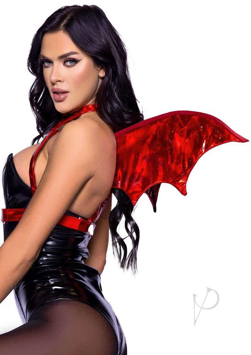 Leg Avenue Iridescent Vinyl Devil Wing Body Harness - O/S - Red