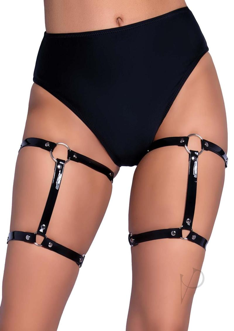 Leg Avenue Dual Strap Studded Thigh High Garters - O/S - Black