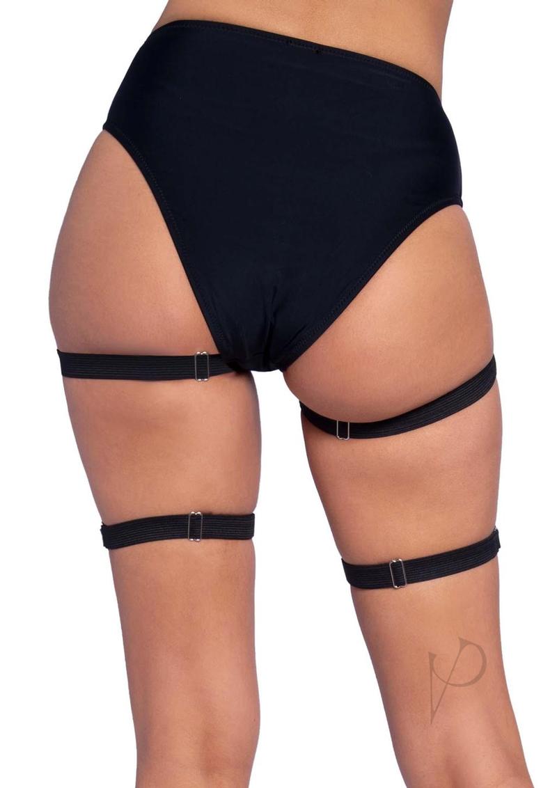 Leg Avenue Dual Strap Studded Thigh High Garters - O/S - Black