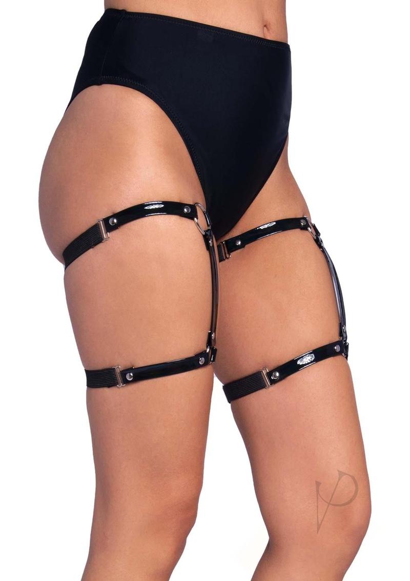Leg Avenue Dual Strap Studded Thigh High Garters - O/S - Black