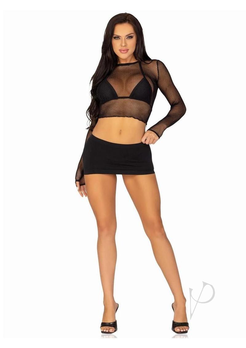 Leg Avenue Fishnet Gloved Crop Top - O/S - Black