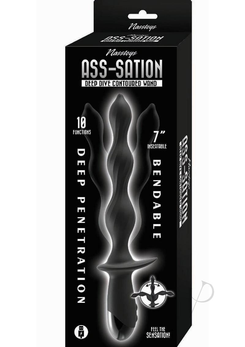 Ass-Sation Deep Dive Contoured Wand Rechargeable Silicone Anal Probe - Black