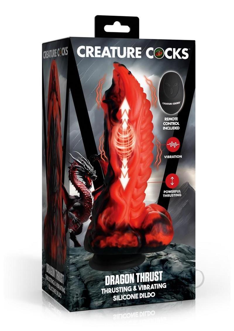 Dragon Thrust Rechargeable Silicone Thrusting and Vibrating Dildo - Red/Black