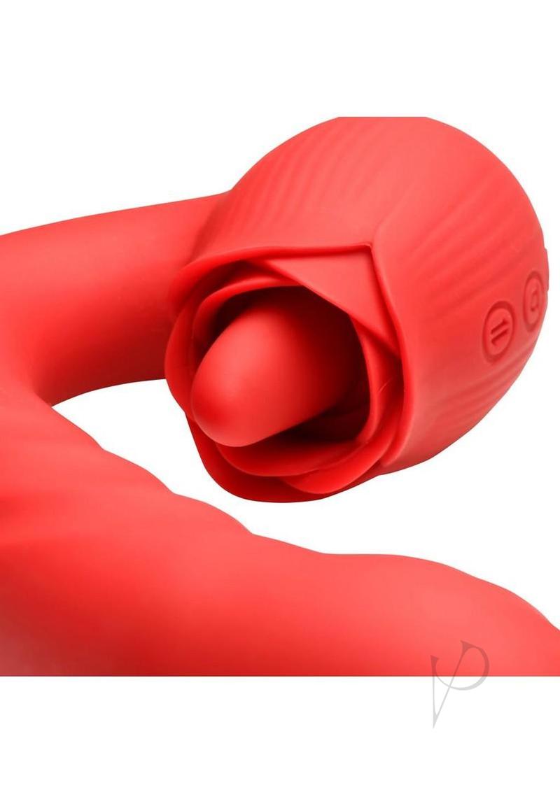 Bloomgasm Boom Bloom Thrusting and Licking Rechargeable Silicone Rose Vibrator - Red