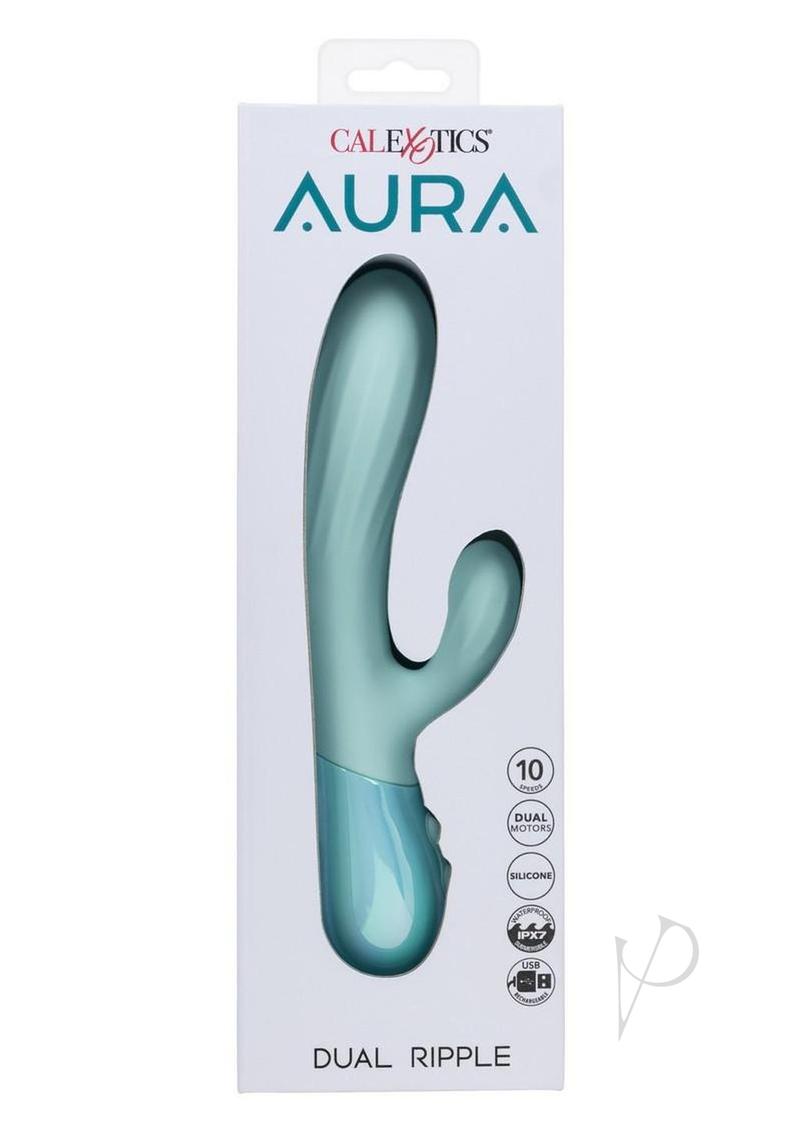 Aura Dual Ripple Rechargeable Silicone Rabbit Vibrator - Blue