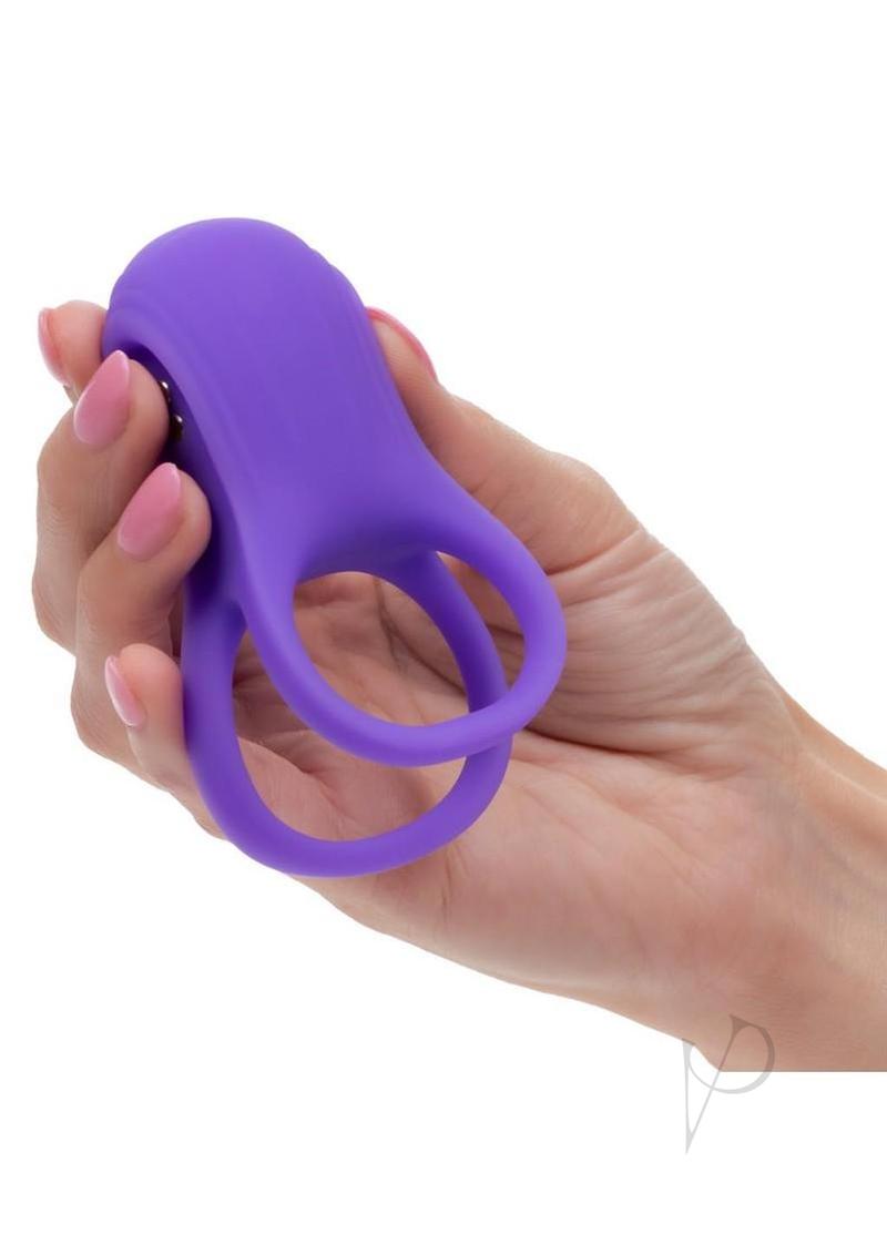 Basic Essentials Rechargeable Silicone Dual Support Cock Ring - Purple