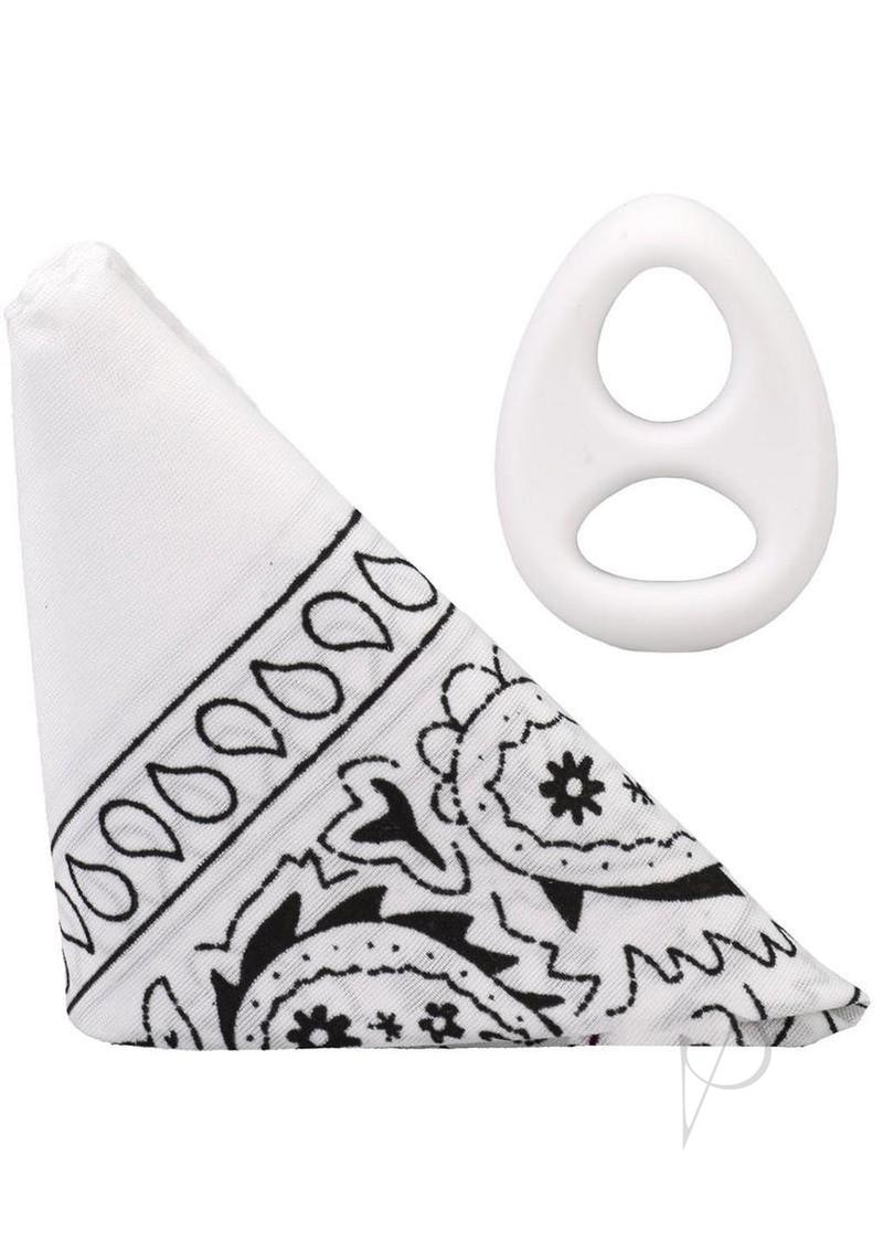 Rock Solid The Code Silicone Cock Ring with Bandana - White/Black
