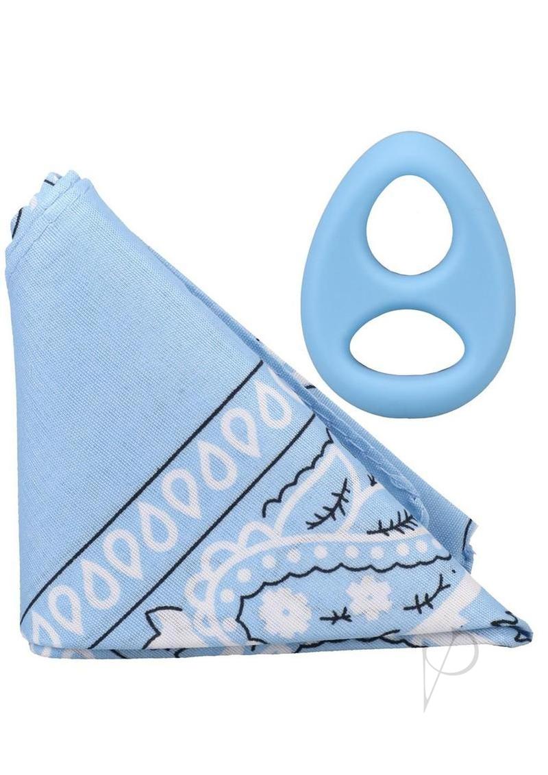 Rock Solid The Code Silicone Cock Ring with Bandana - Light Blue/White
