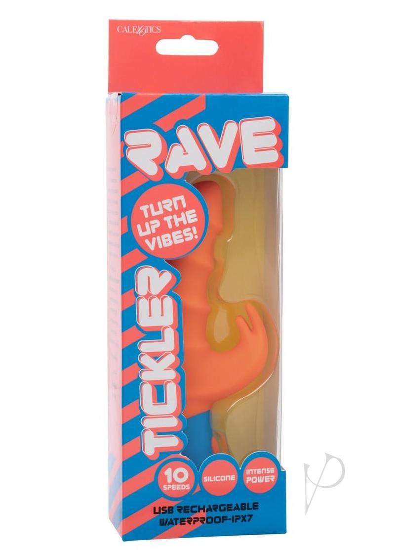 Rave Tickler Rechargeable Silicone Rabbit Vibrator - Orange/Blue