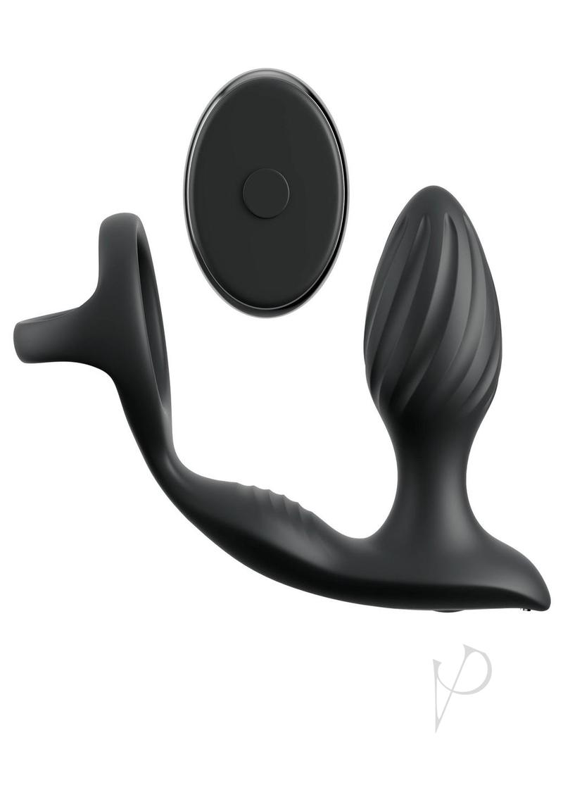 Anal Fantasy Elite Ass-Gasm Gyro-Milk Pro Cock Ring with Butt Plug and Remote Control - Black