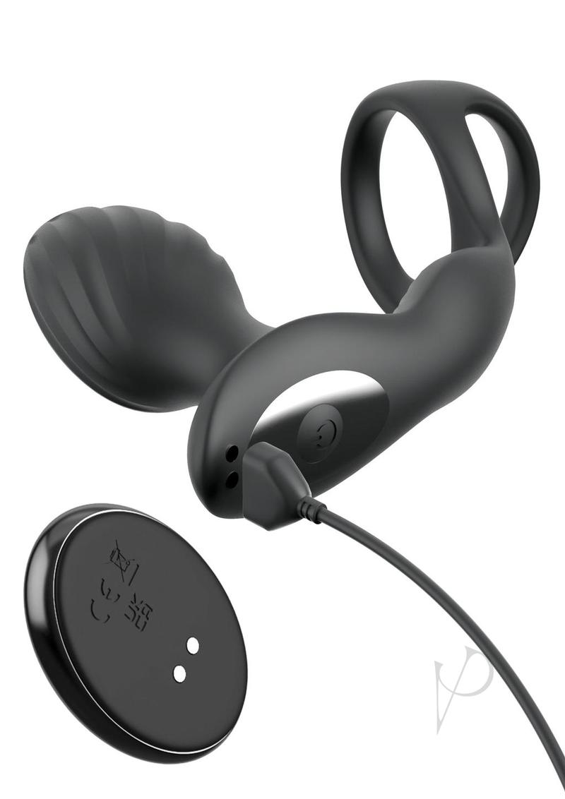 Anal Fantasy Elite Ass-Gasm Gyro-Milk Pro Cock Ring with Butt Plug and Remote Control - Black