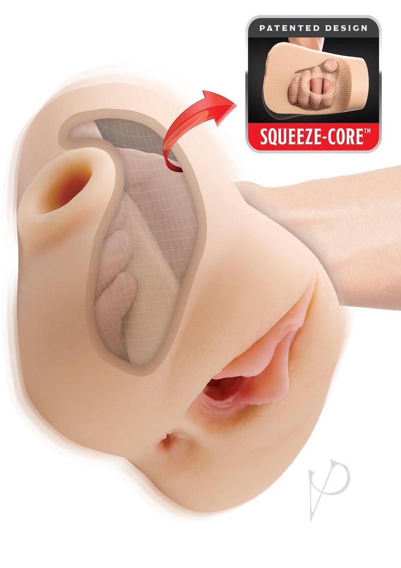 PDX Plus Double Pounder Vibrating Squeeze Stroker - Pussy and Ass - Vanilla