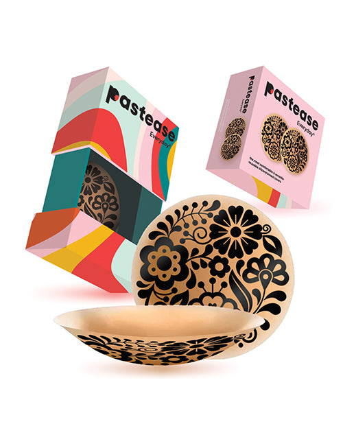 Pastease HALOS Silicone Floral Nipple Covers w/Travel Box - Nude D+ Cup 10 or More Uses