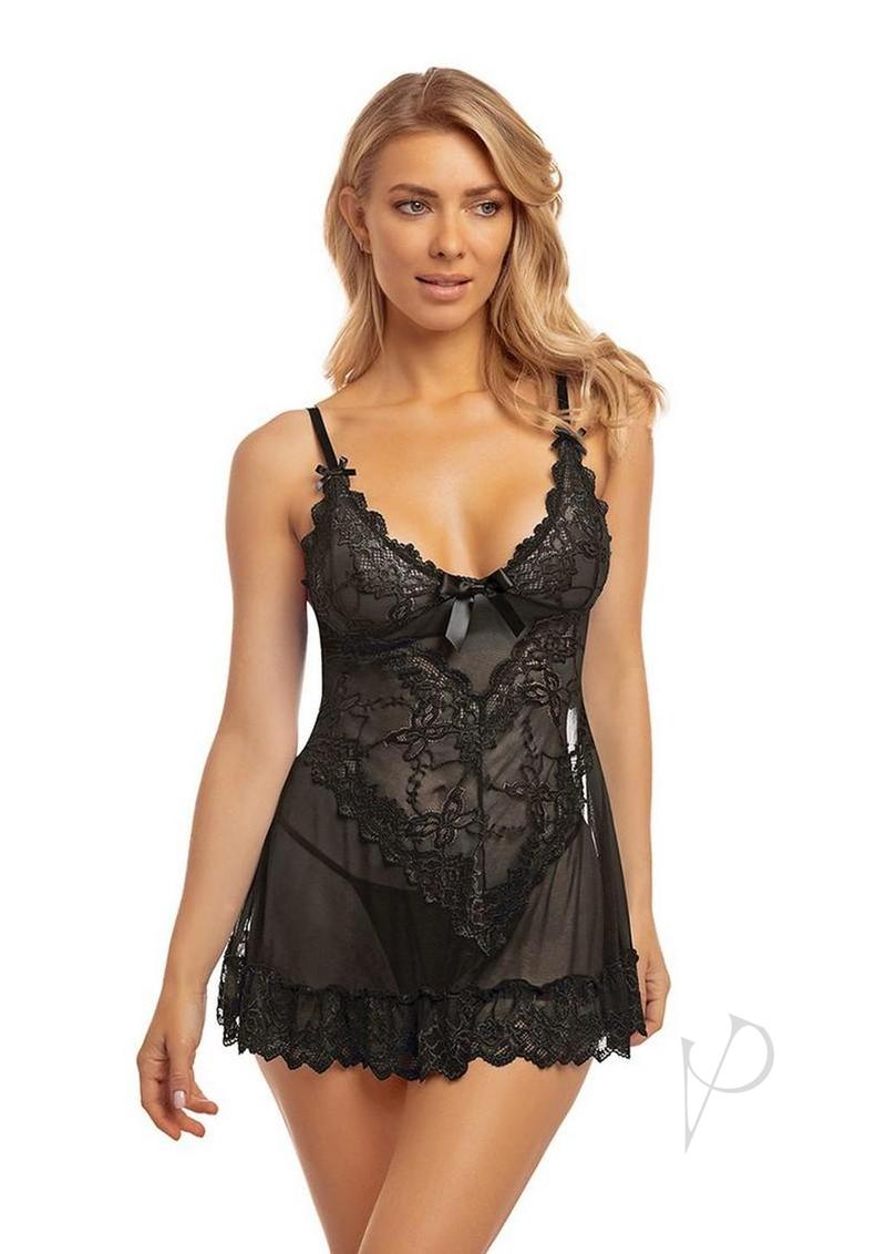 Oh La La Cheri Valentine Babydoll - XLarge - Black