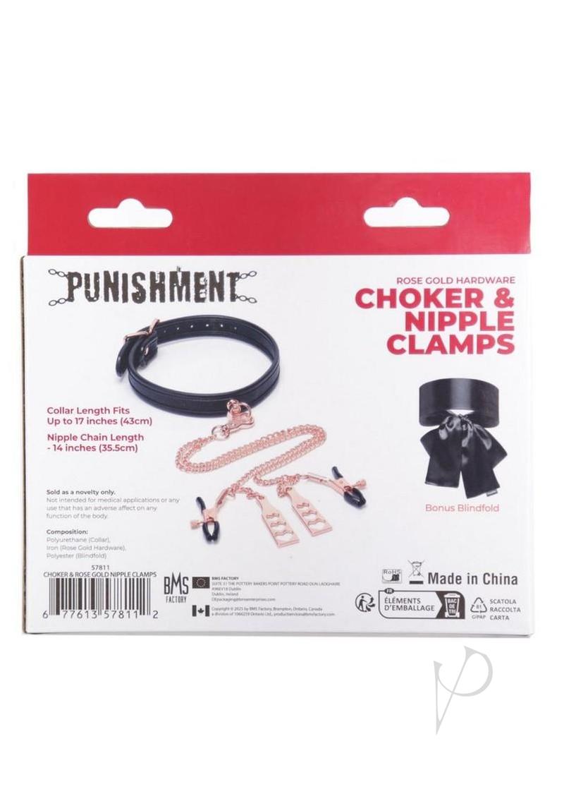 Punishment Choker and Nipple Clamps - Rose Gold