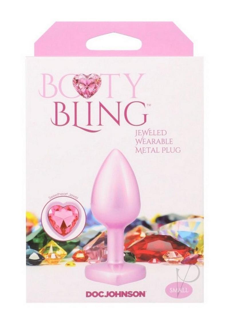 Booty Bling Heart Diamond Jeweled Wearable Metal Plug - Small - Pink