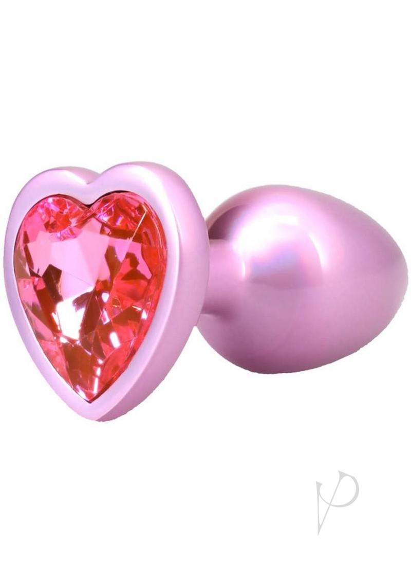 Booty Bling Heart Diamond Jeweled Wearable Metal Plug - Small - Pink