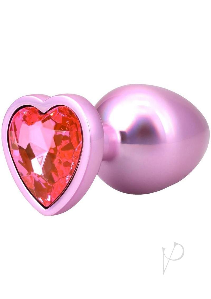 Booty Bling Heart Diamond Jeweled Wearable Metal Plug - Large - Pink