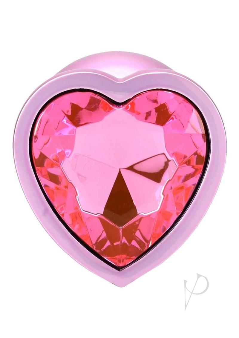 Booty Bling Heart Diamond Jeweled Wearable Metal Plug - Large - Pink