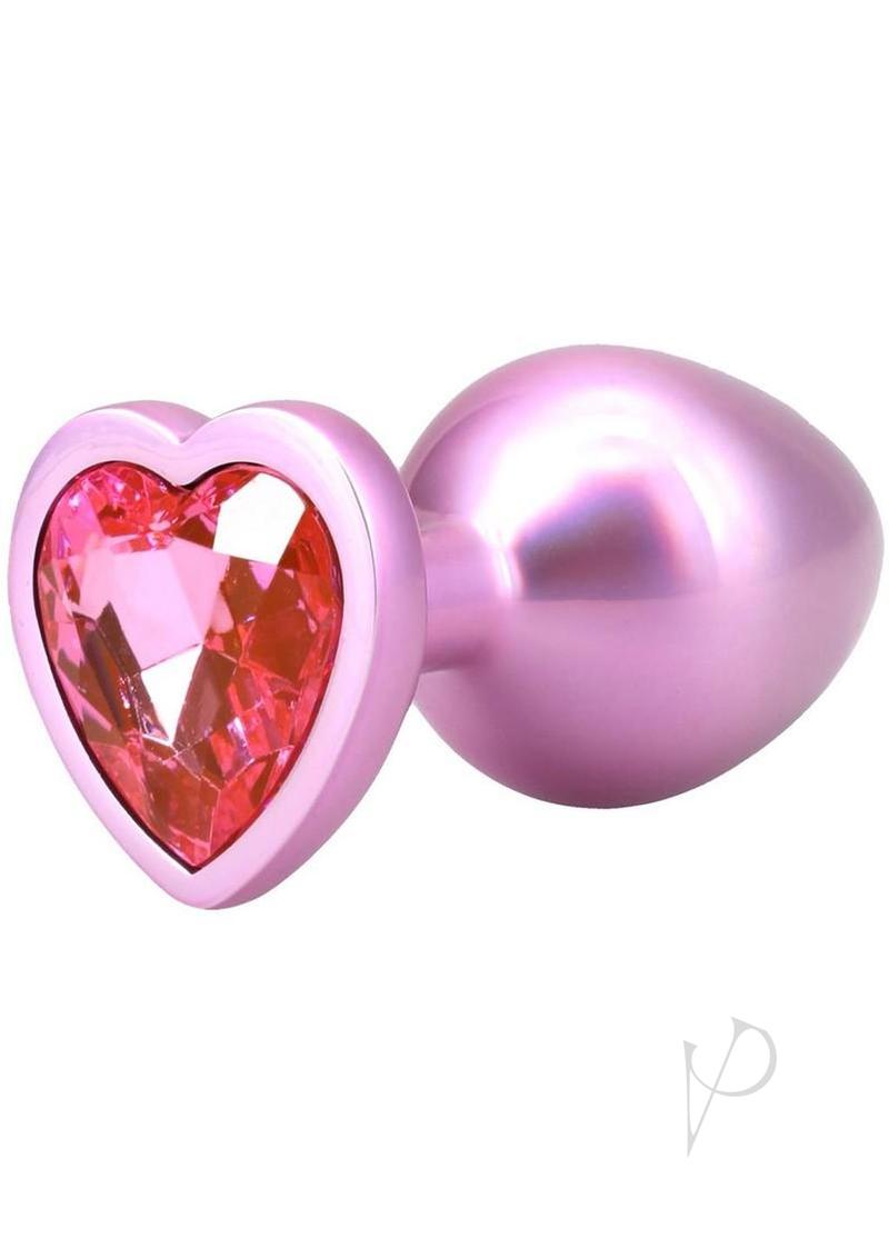 Booty Bling Heart Diamond Jeweled Wearable Metal Plug - Medium - Pink