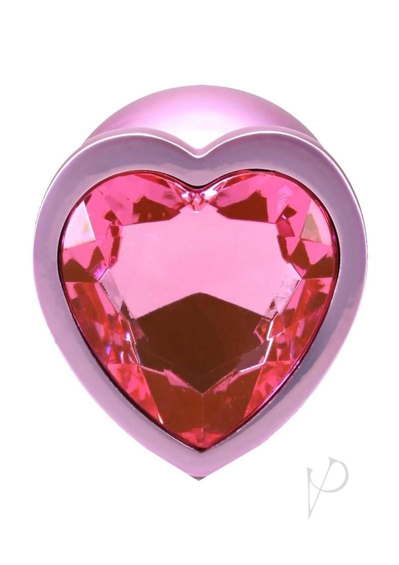 Booty Bling Heart Diamond Jeweled Wearable Metal Plug - Medium - Pink