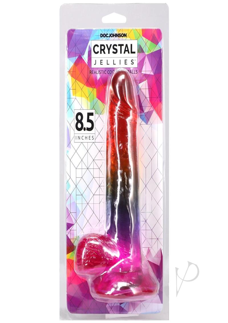 Crystal Jellies Realistic Dildo with Balls 8.5in - Rainbow