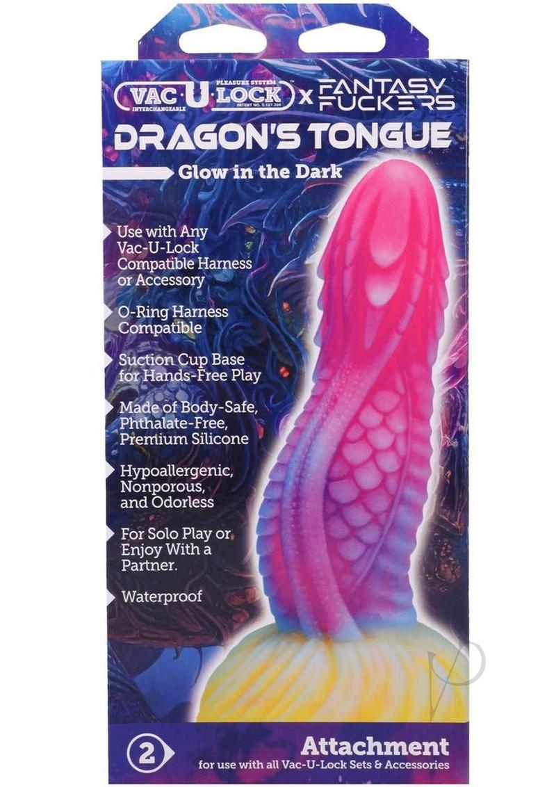 Vac-U-Lock Fantasy Fuckers Dragon`s Tongue Glow in the Dark Silicone Dildo - Multicolor