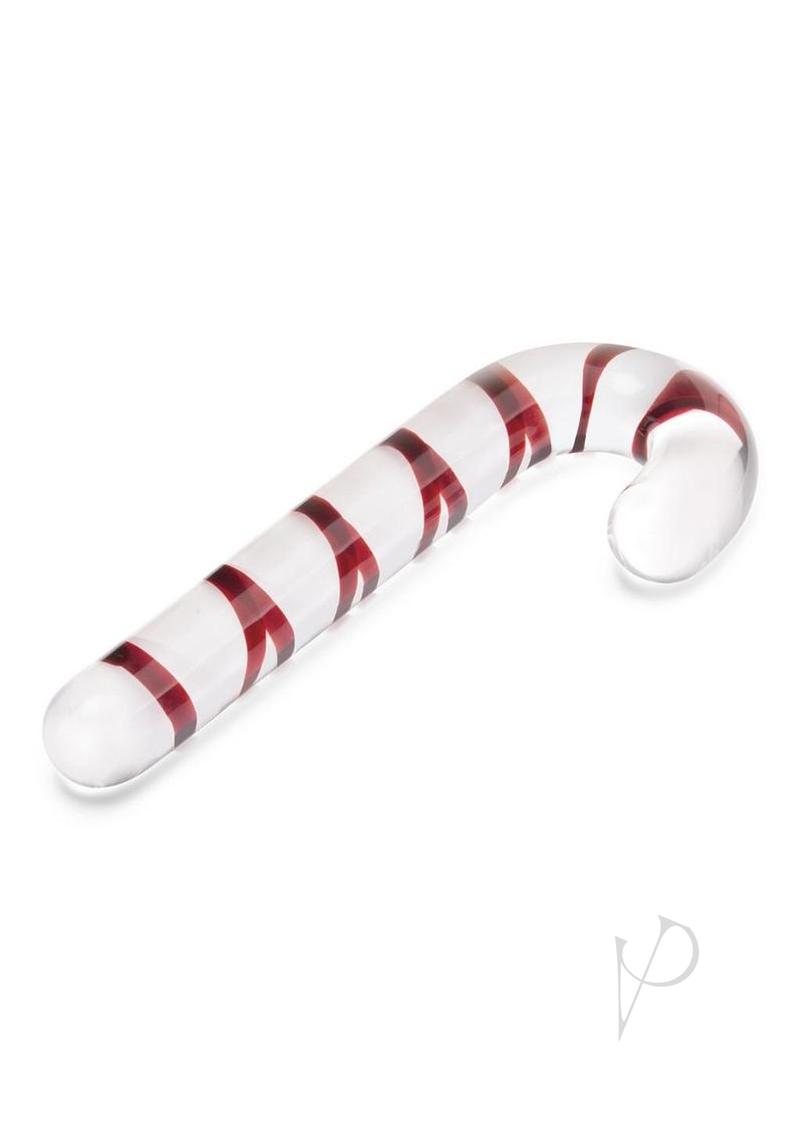 Glas Candy Cane Dream Glass Dildo 7.5in - Clear/Red