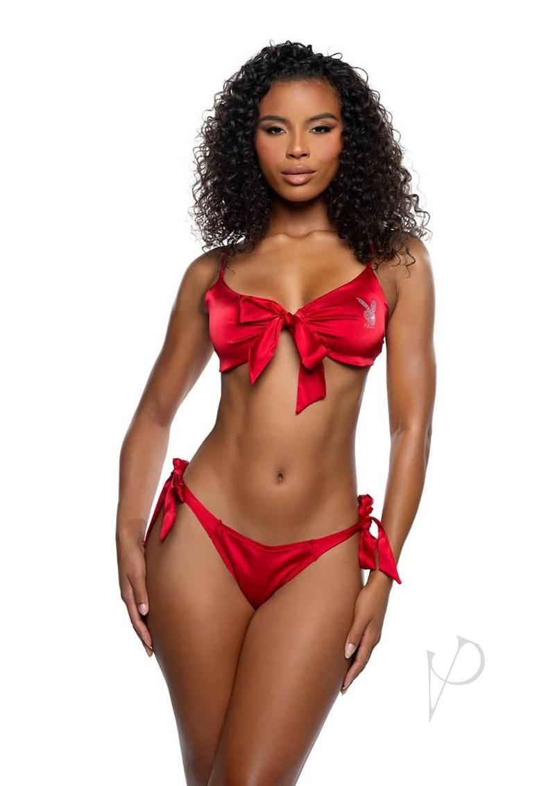 Playboy Bow Bunny Lounge Set (2 Piece) - Small/Medium - Red/Black
