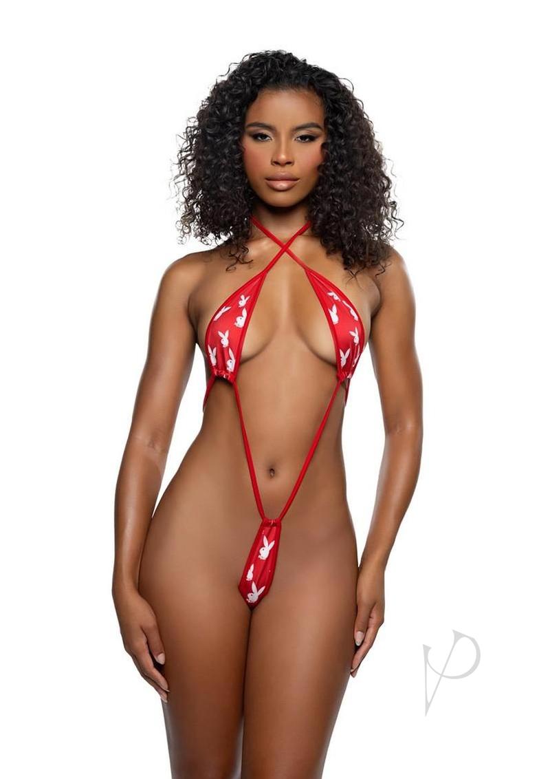Playboy Pillow Talk Bunny Sling - OS - Red/White