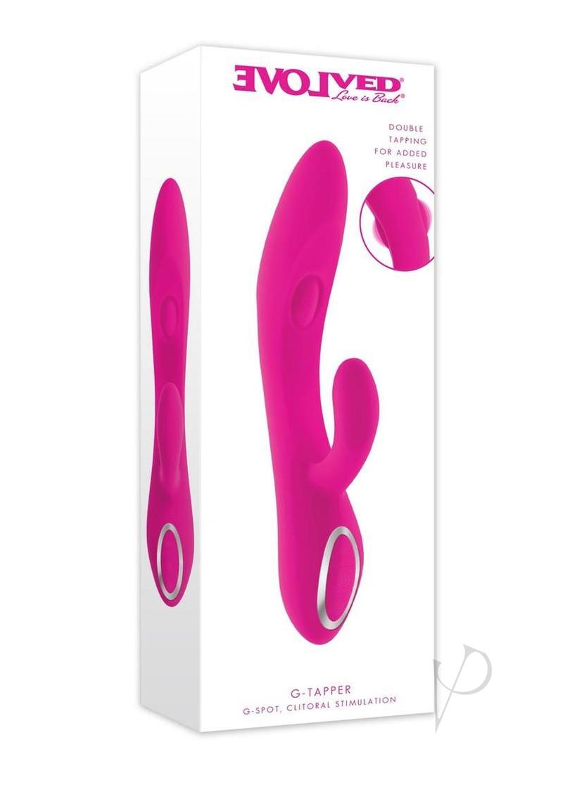 G-Tapper Rechargeable Silicone Double Tapping Rabbit Vibrator with Clitoral Stimulator - Pink
