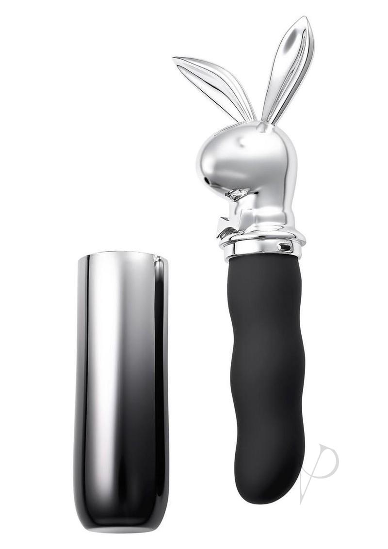 Playboy Bunny on the Go Rechargeable Silicone Rabbit Head Mini Vibrator - Black
