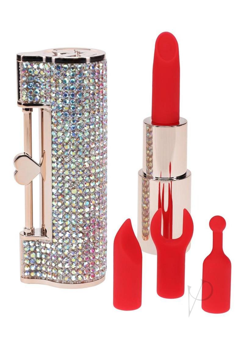 Loveline Diamond Lipstick Rechargeable Silicone Vibrator with Interchangeable Heads - Rainbow
