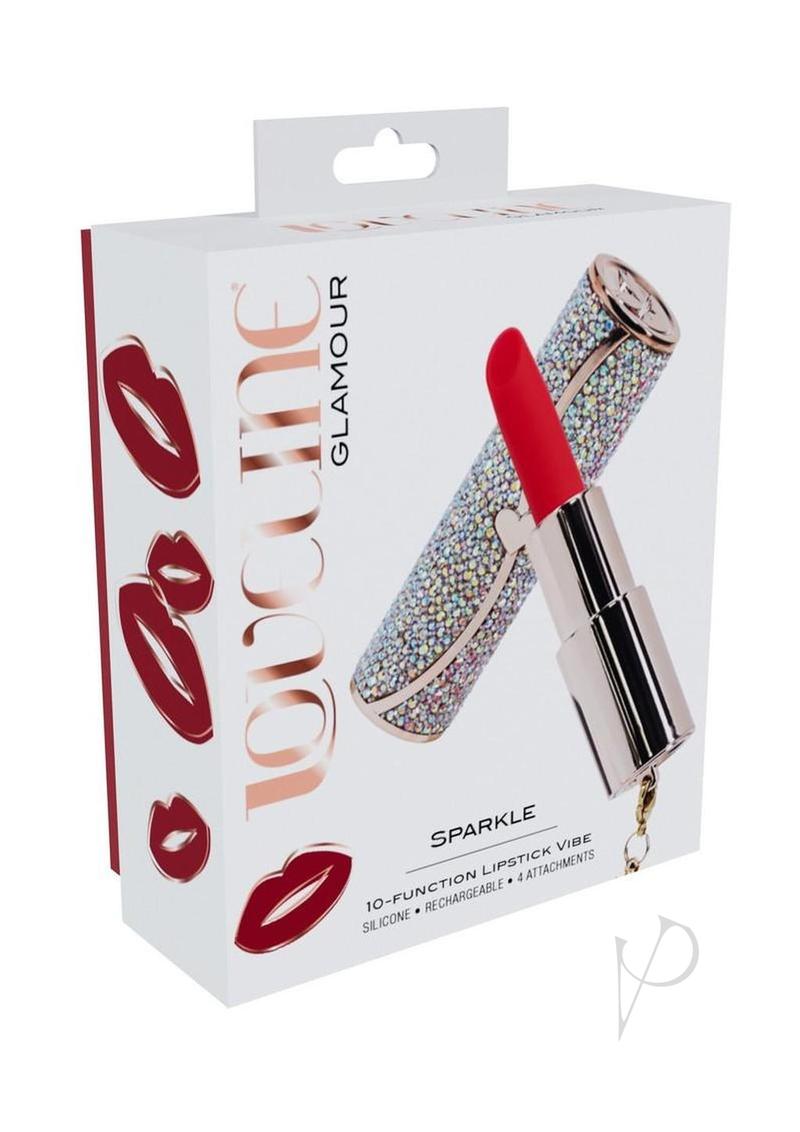 Loveline Sparkle Lipstick Rechargeable Silicone Vibrator with Interchangeable Heads - Rainbow