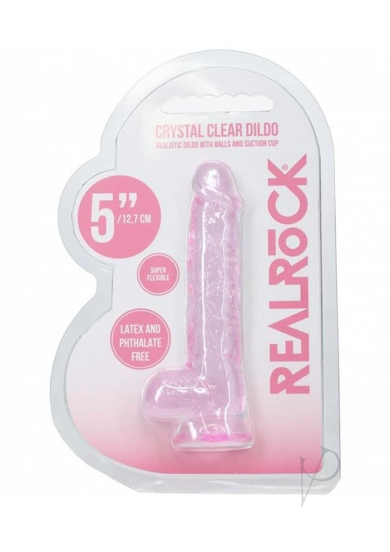 RealRock Crystal Clear Realistic Dildo with Balls 5in - Pink