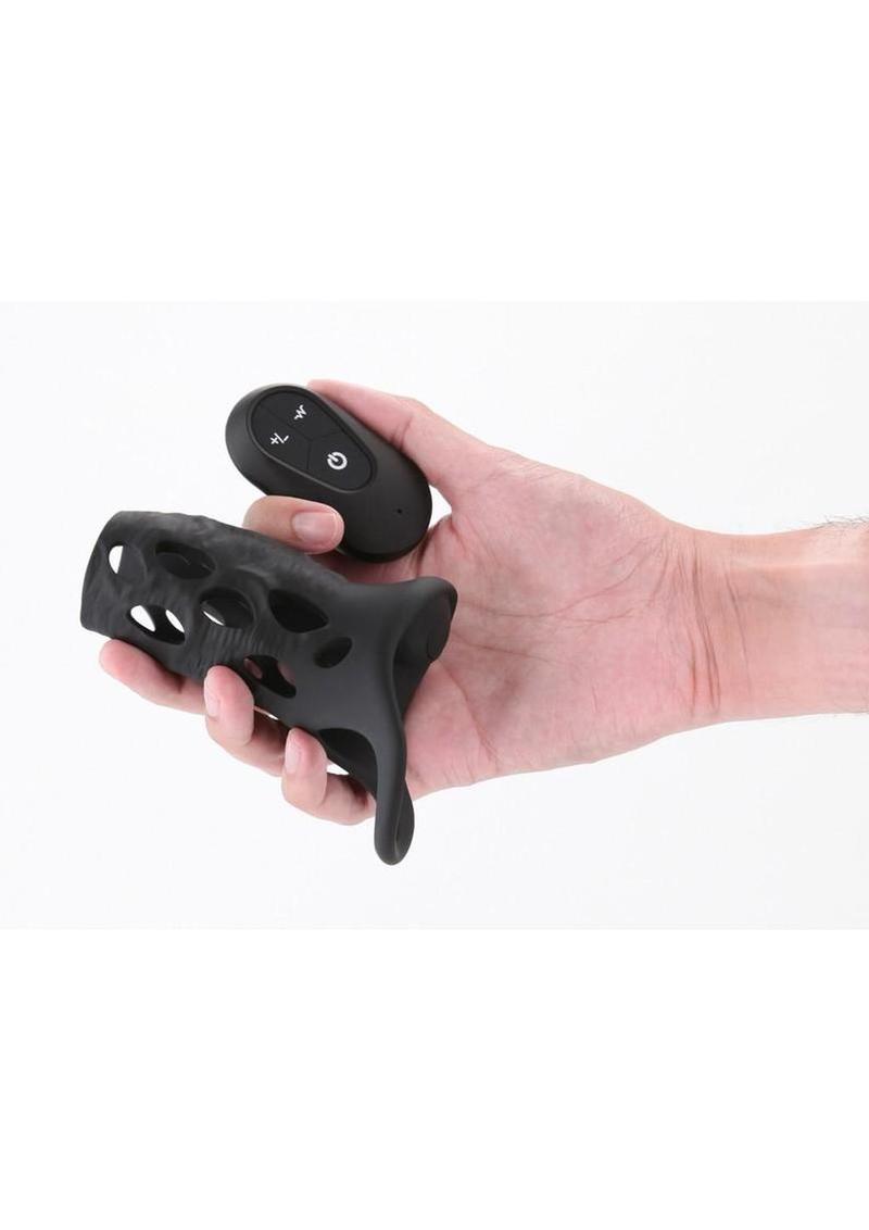 Renegade Edge Rechargeable Silicone Vibrating Penis Sleeve with Remote Control - Black