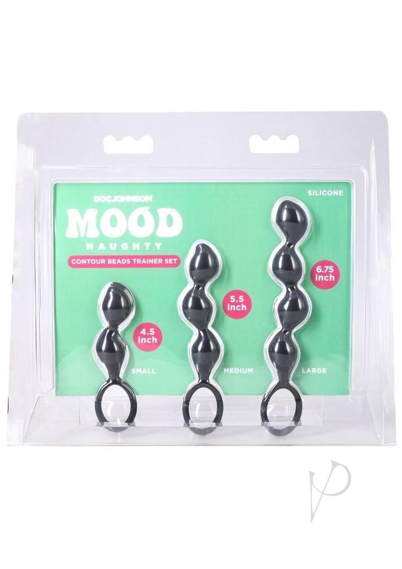 Mood Naughty Contour Beads Trainer Silicone Anal Plug (3 Piece Set) - Black