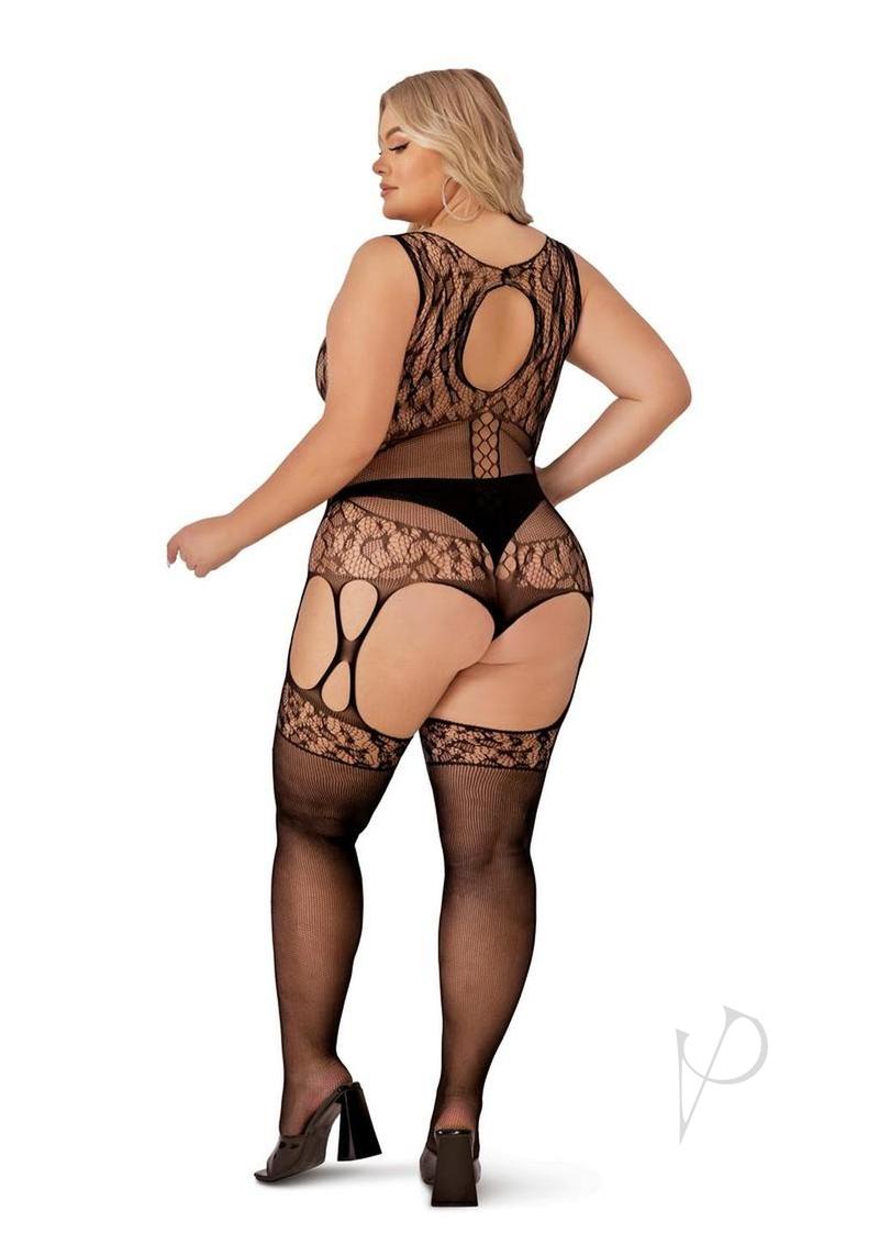 Lapdance Lingerie Fishnet and Lace Catsuit - Queen Size - Black