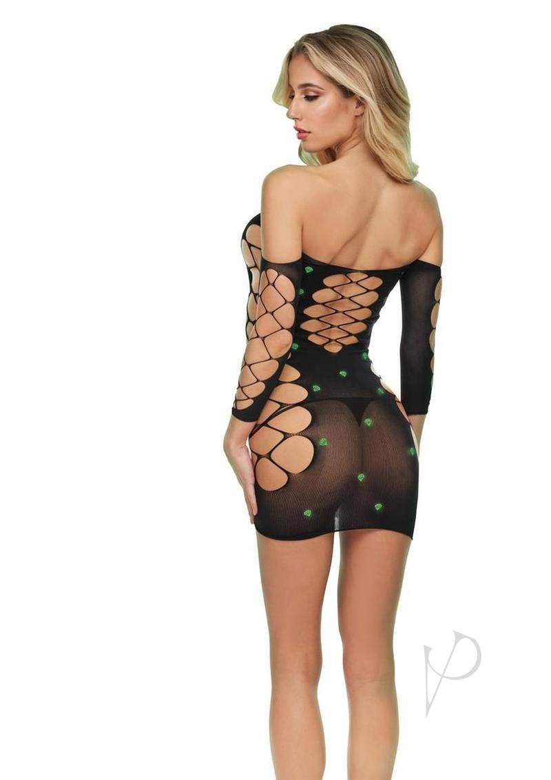Lapdance Lingerie Glimmer Off the Shoulder Mini Dress - OS - Glow in the Dark