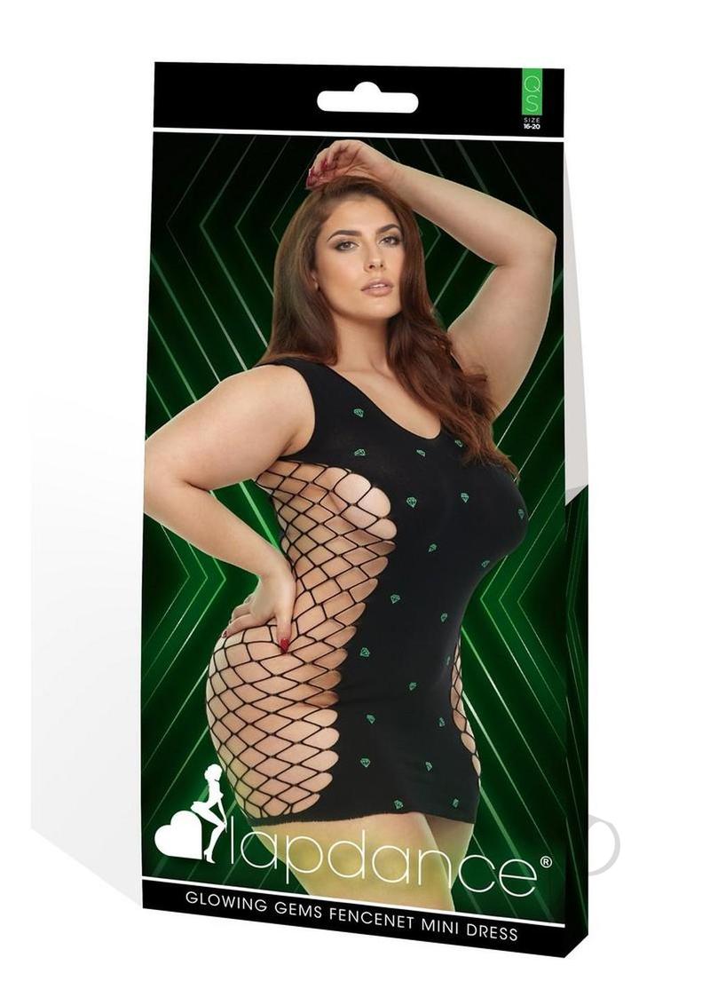 Lapdance Lingerie Glowing Gems Fence Net Mini Dress - Queen Size - Glow in the Dark