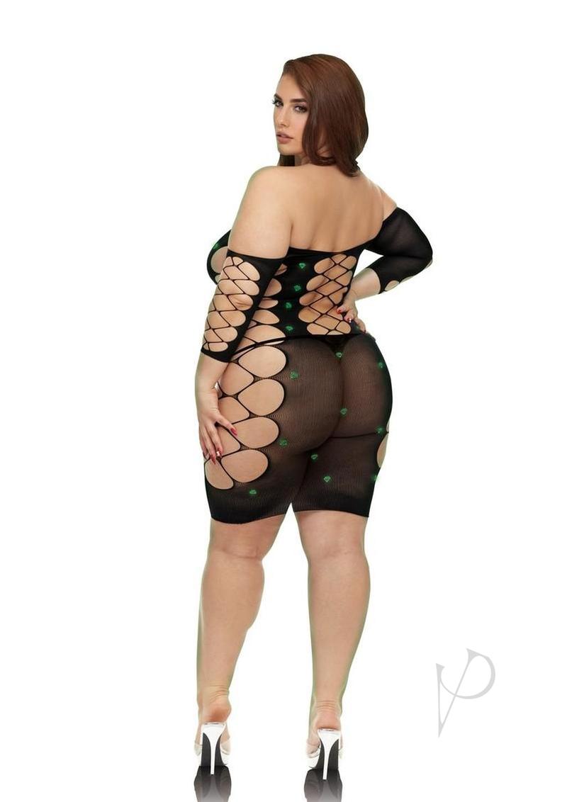Lapdance Lingerie Glimmer Off the Shoulder Mini Dress - Queen Size - Glow in the Dark
